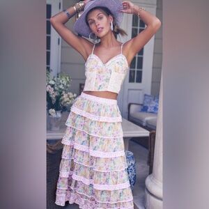 LoveShackFancy Borneo Whimsical Tiered MIDI Skirt